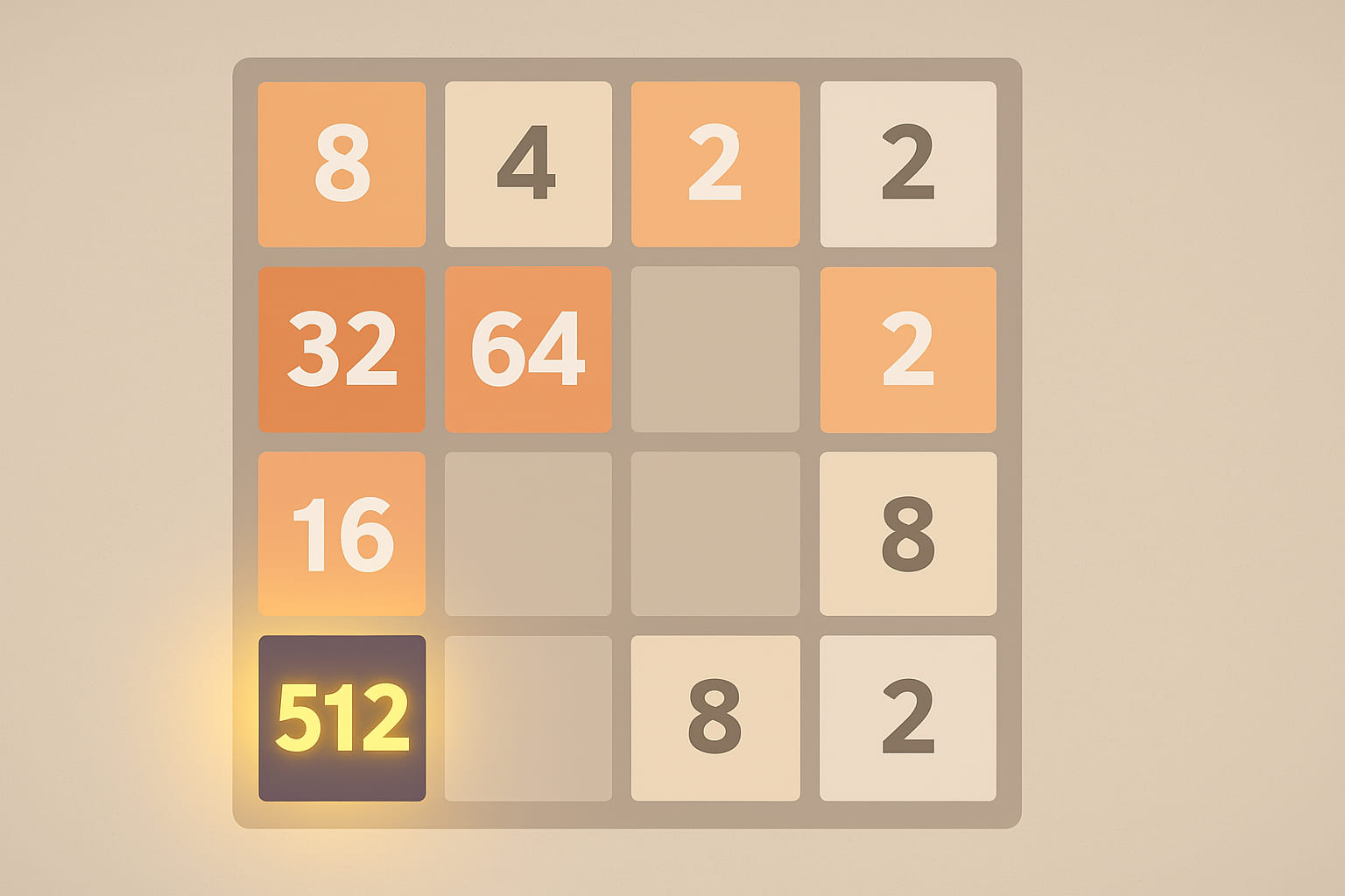 2048 Corner Strategy example board with highest tile anchored in the corner